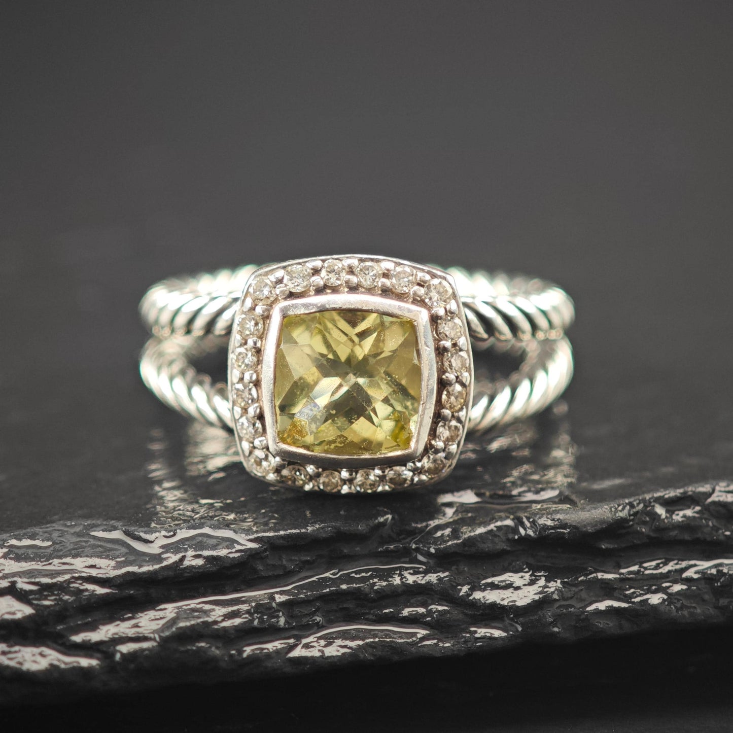 David Yurman Albion Prasiolite Diamond Ring Sterling Silver