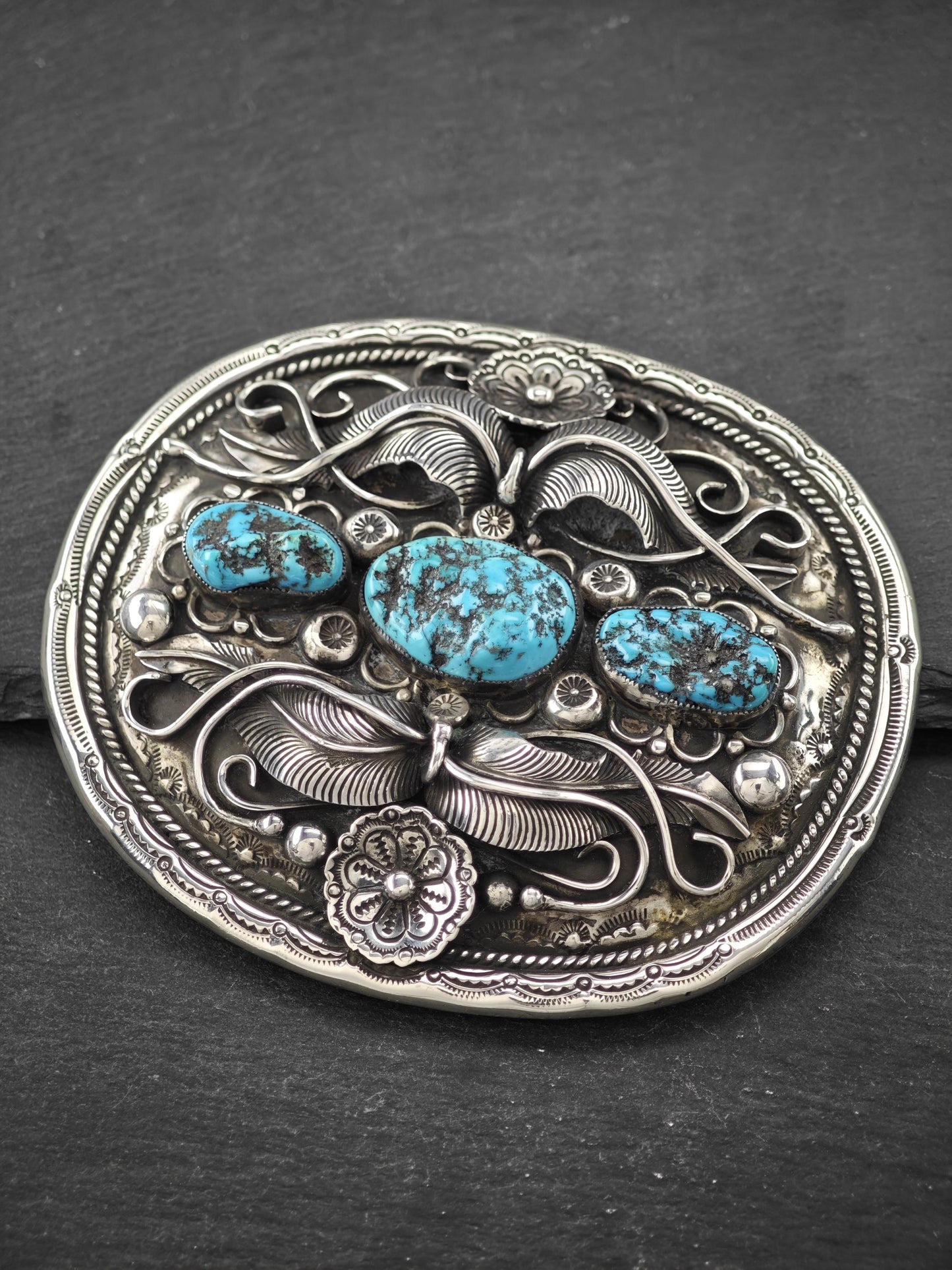 Native American Large Turquoise Belt Buckle Sterling Silver