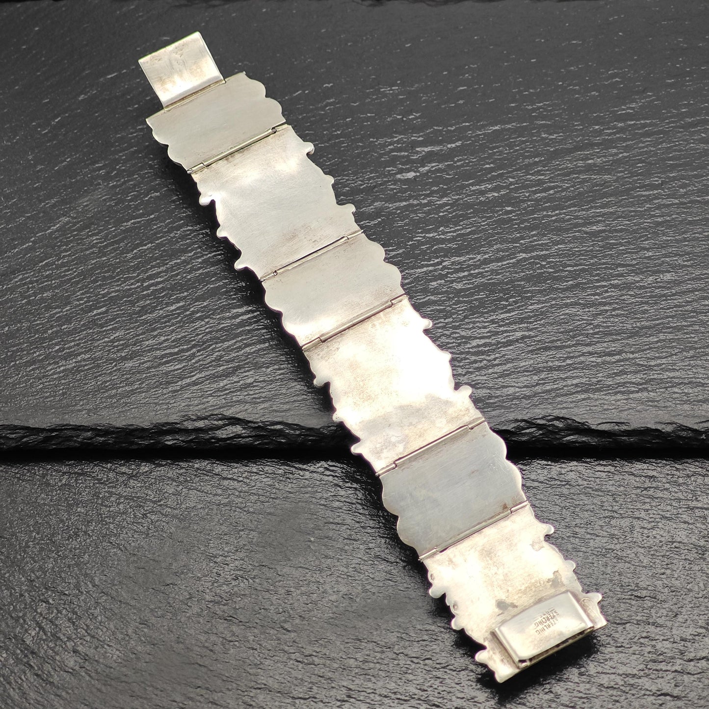 AS IS Vintage Mexican Green Onyx Link Bracelet Sterling Silver