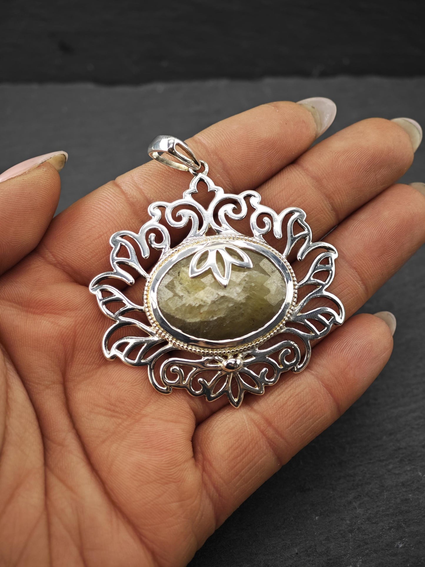 PTI Corundum Filigree Sterling Silver Pendant