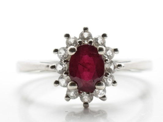 Vintage Sterling Silver Ring Pink Ruby White Topaz Size 9