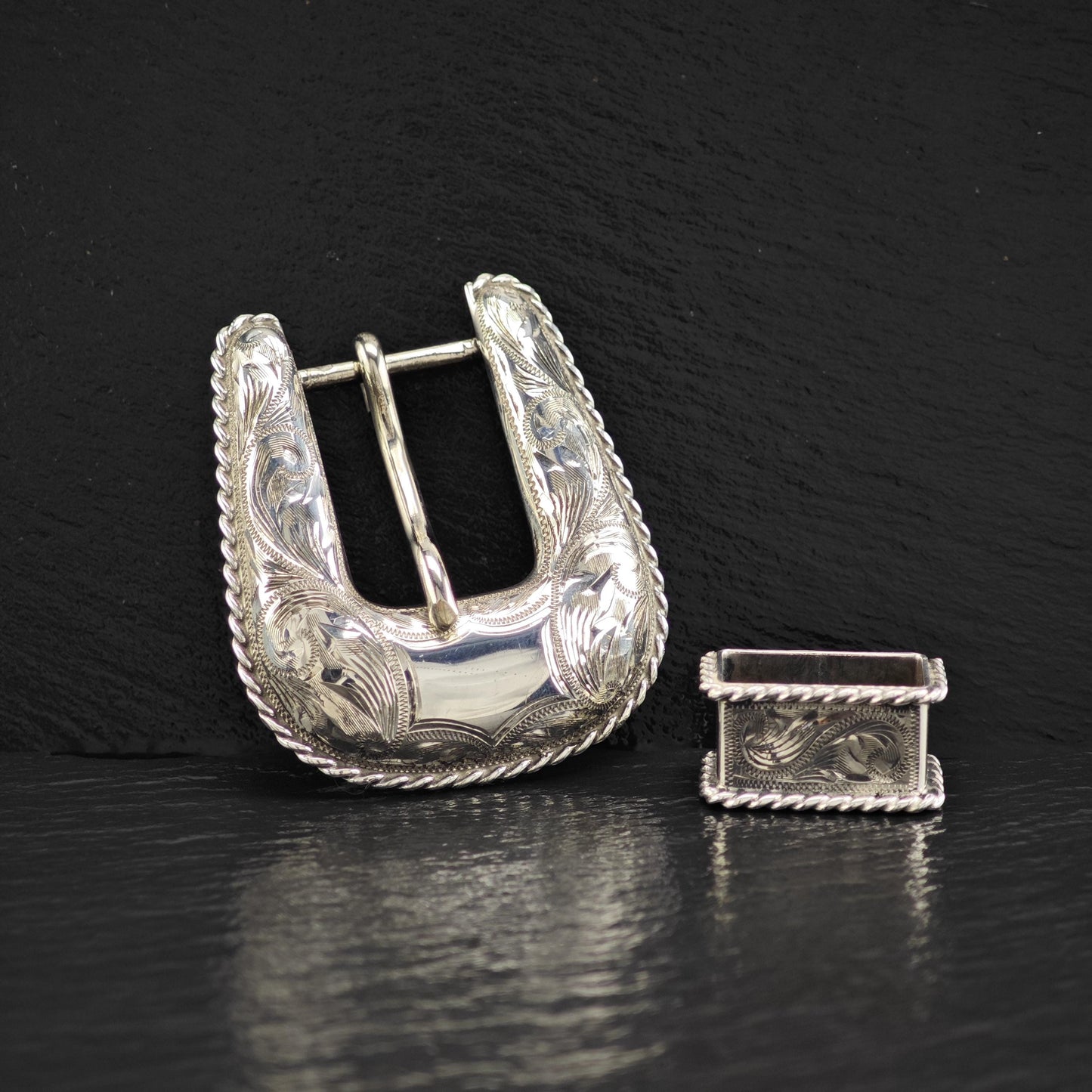 Vintage Floral Western Buckle Sterling Silver, Ranger Belt Buckle and Notch by Sunset Trails