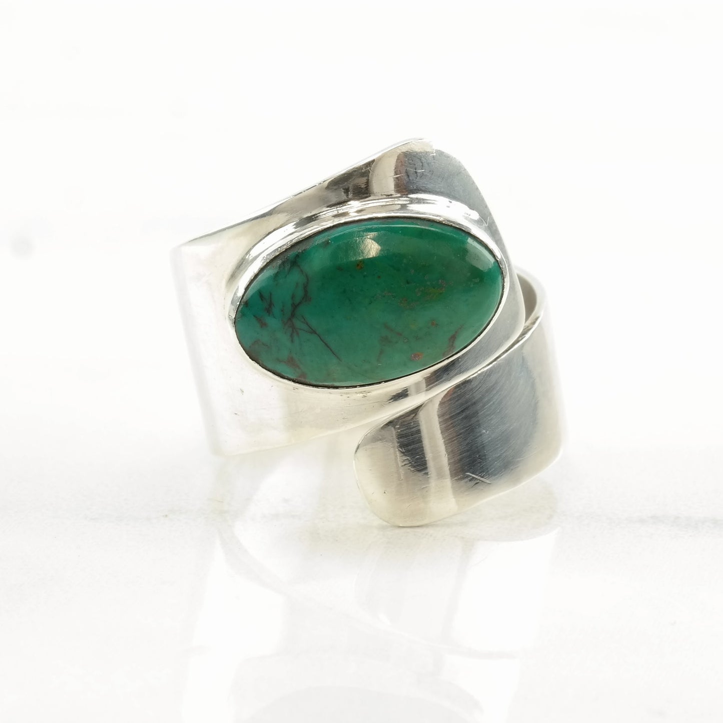 Vintage Sterling Silver Ring Teal Gemstone Wrap Size 7 1/2