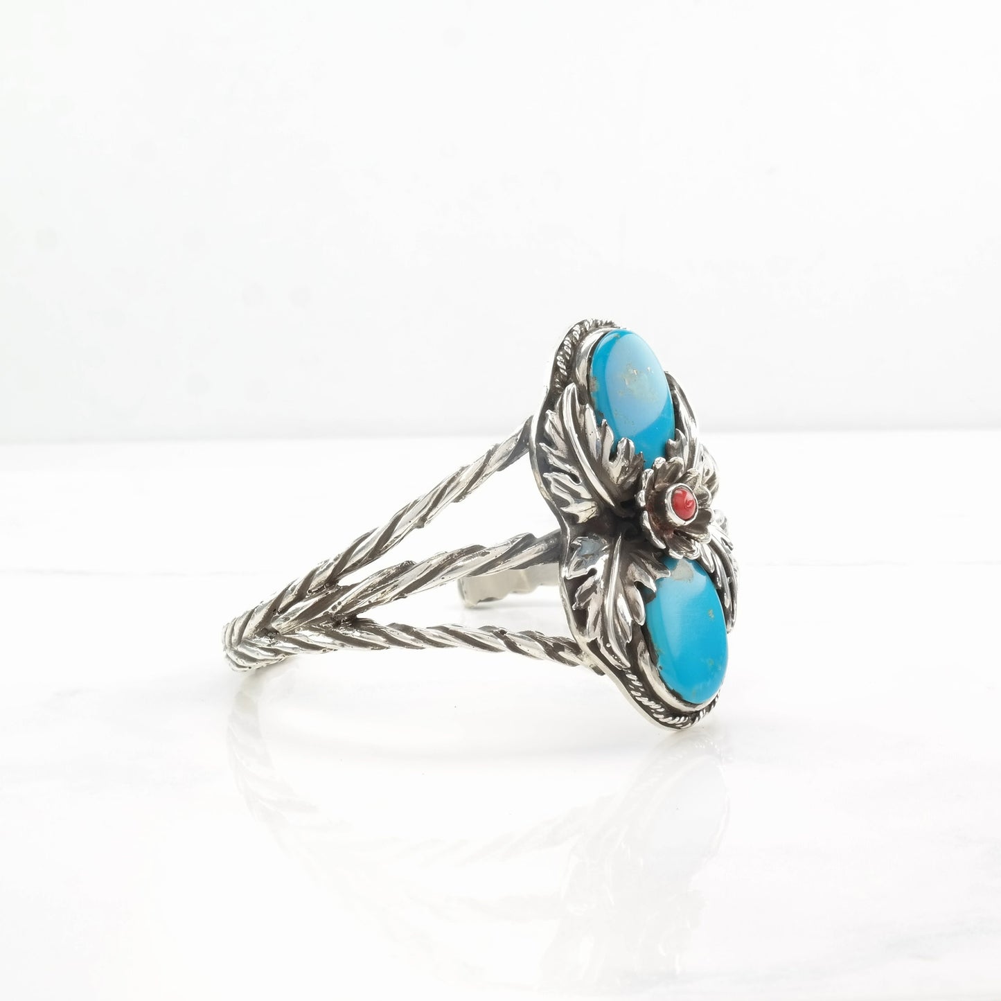 Turquoise Coral Cuff Bracelet Sterling Silver