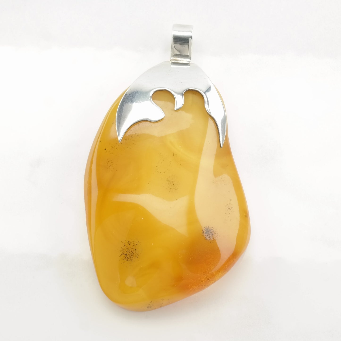 Vintage Boho Butterscotch Amber Floating Sterling Silver Pendant