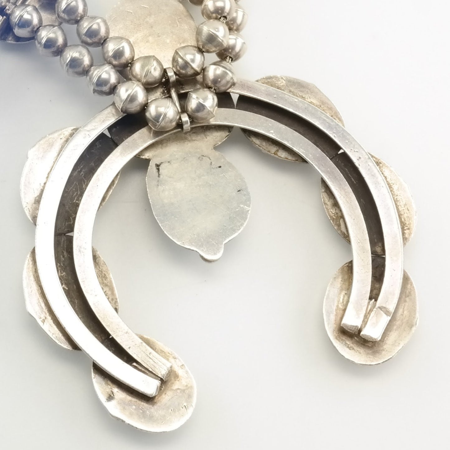 Vintage Native American Sterling Silver Blue Turquoise Necklace Squash Blossom