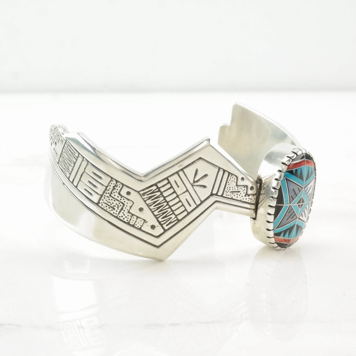Roderick Tenorio Sterling Silver Cuff Bracelet with Multi-Gem Inlay and Relios