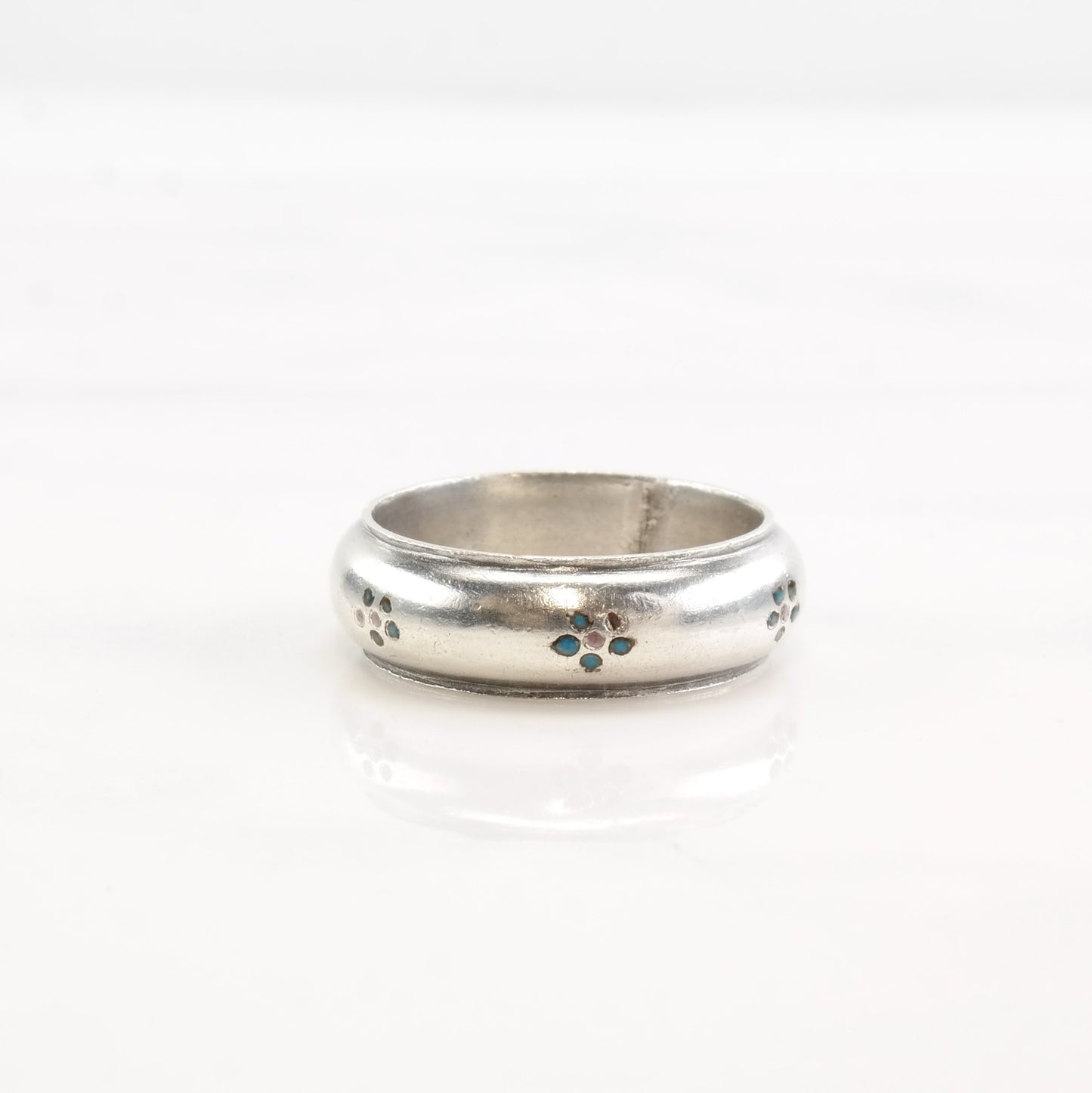 Vintage Chinese Silver Ring Enamel Flower Sterling Size 7 1/2
