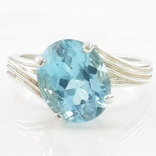 Vintage Sterling Silver Ring Topaz Wave Blue Size 6 3/4