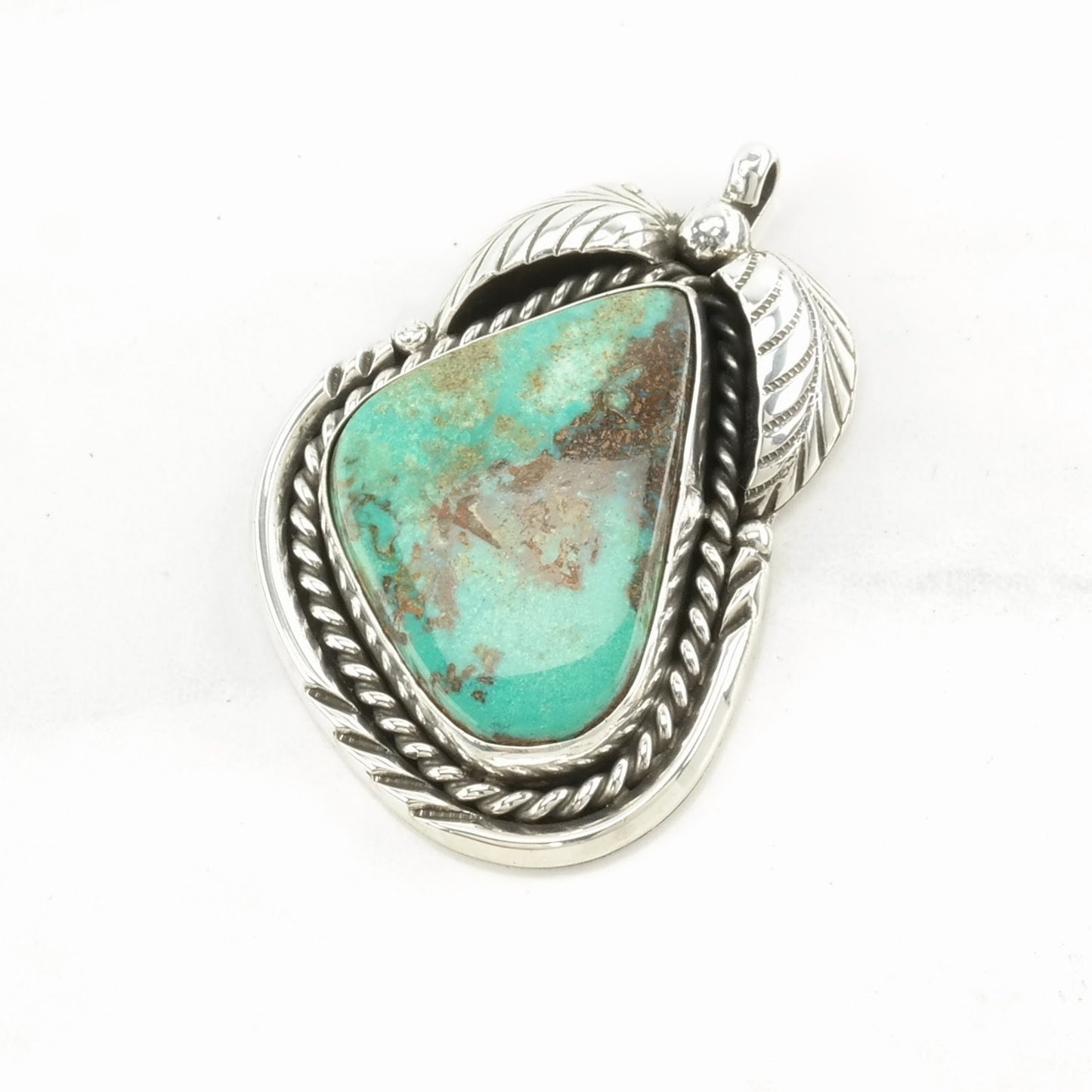 Vintage Native American Turquoise Leaf Sterling Silver Pendant