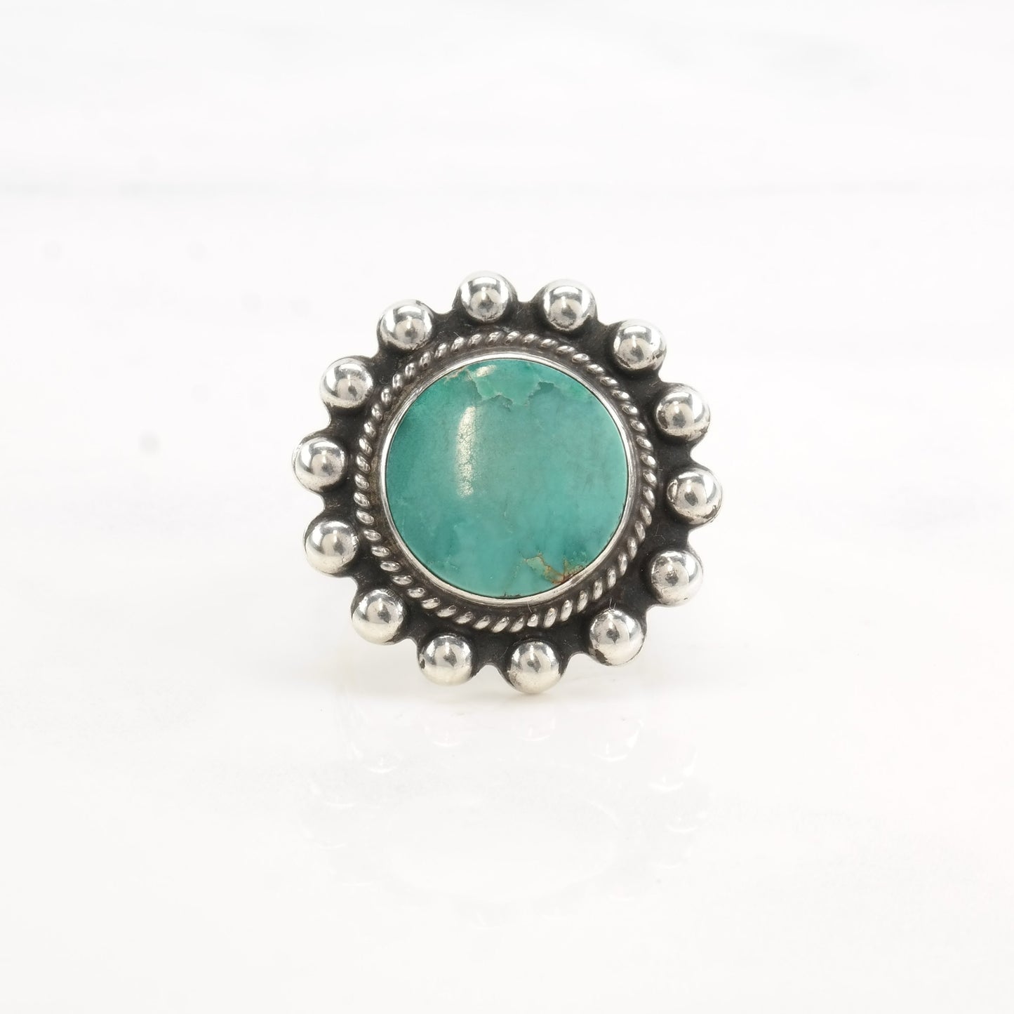 Vintage Fred Harvey Era Silver Ring Turquoise Circle Sterling Size 6 3/4