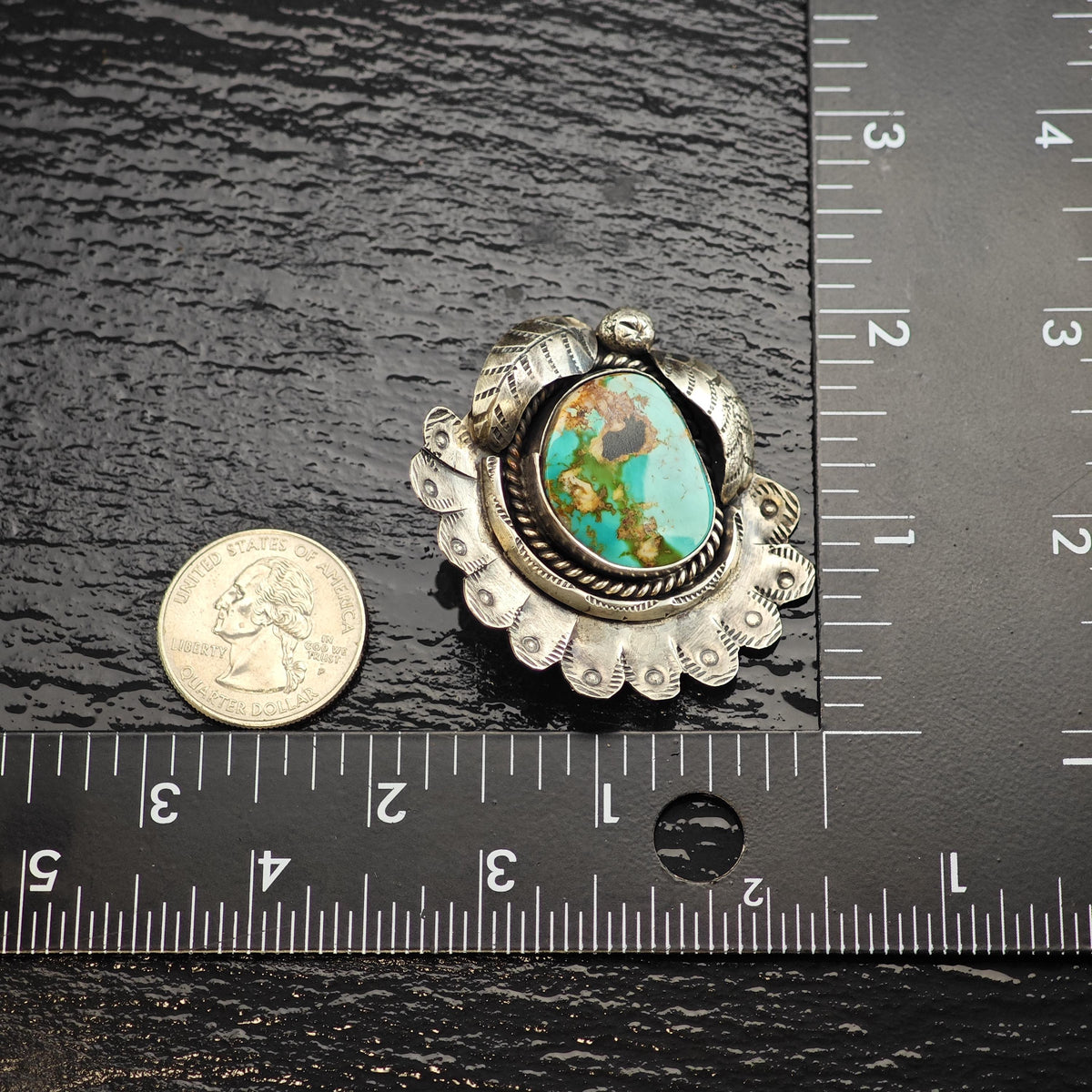 Royston Turquoise Feather Detailing Sterling Silver Pendant P3141