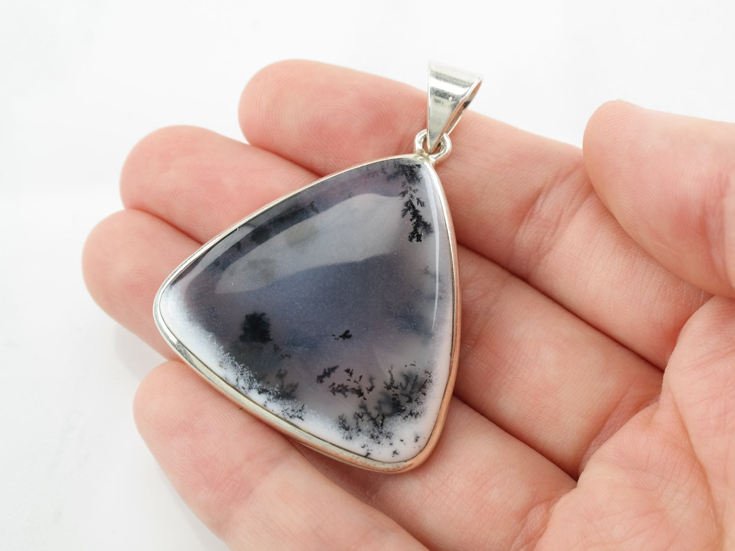 Dendritic Agate Triangle Pendant Sterling Silver