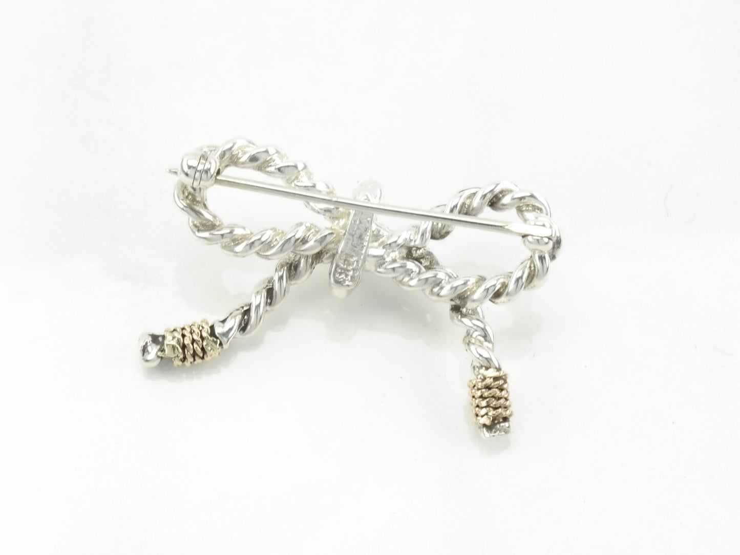 Minimalist Sterling Silver Brooch Bow Gold Accent