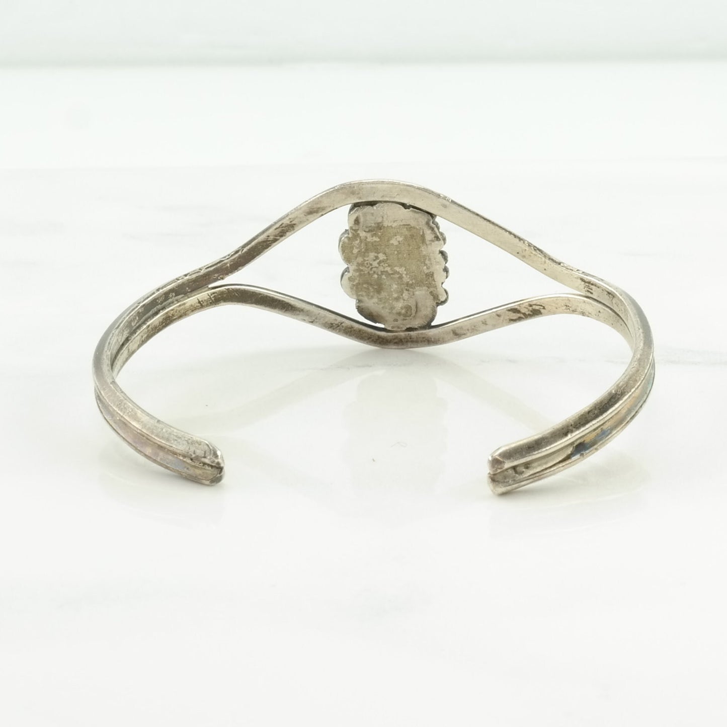 Vintage Southwest Sterling Silver Cuff Bracelet Blue Turquoise Floral