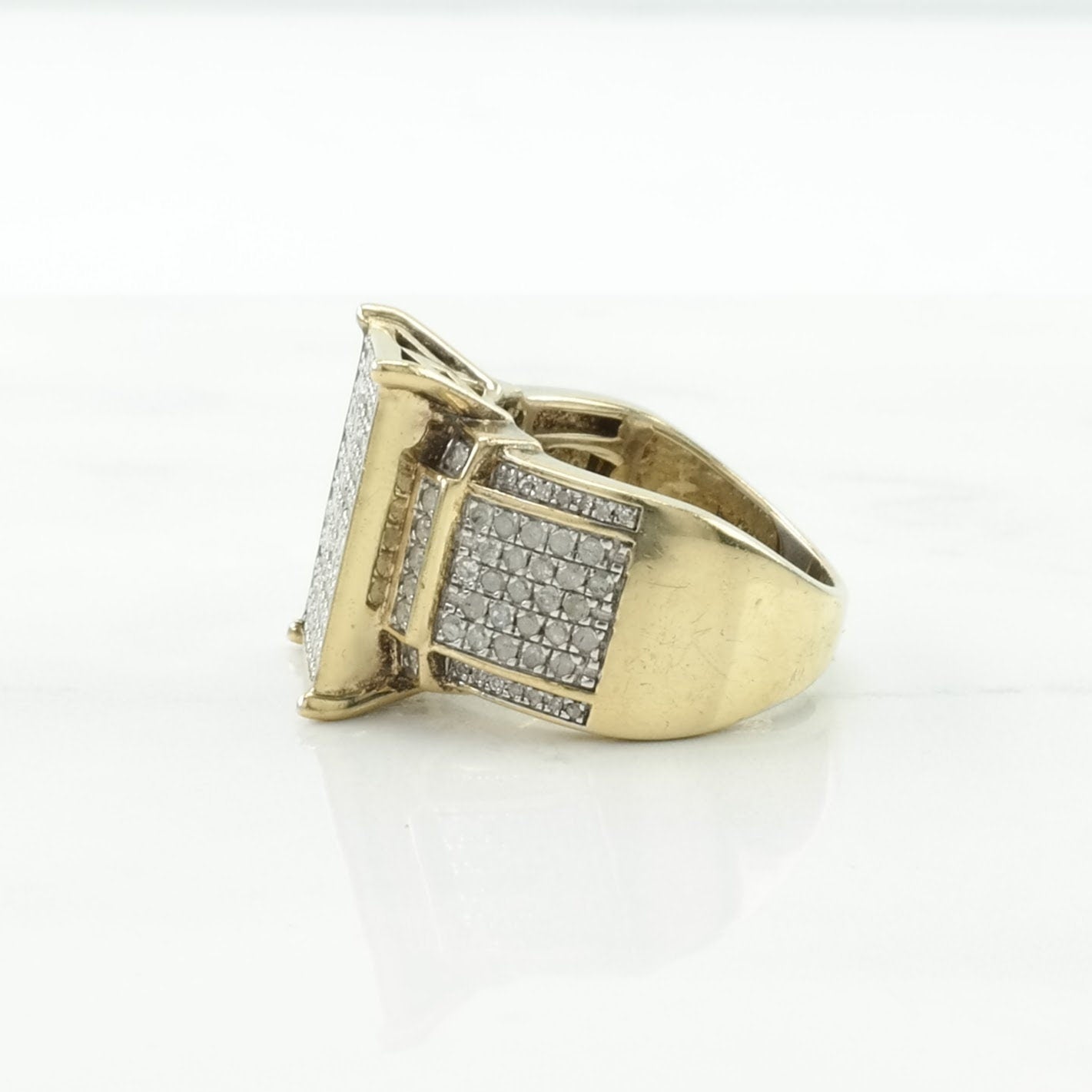 Vintage 1.5cttw Silver Ring Diamond Gold Toned, Pave Sterling Size 6