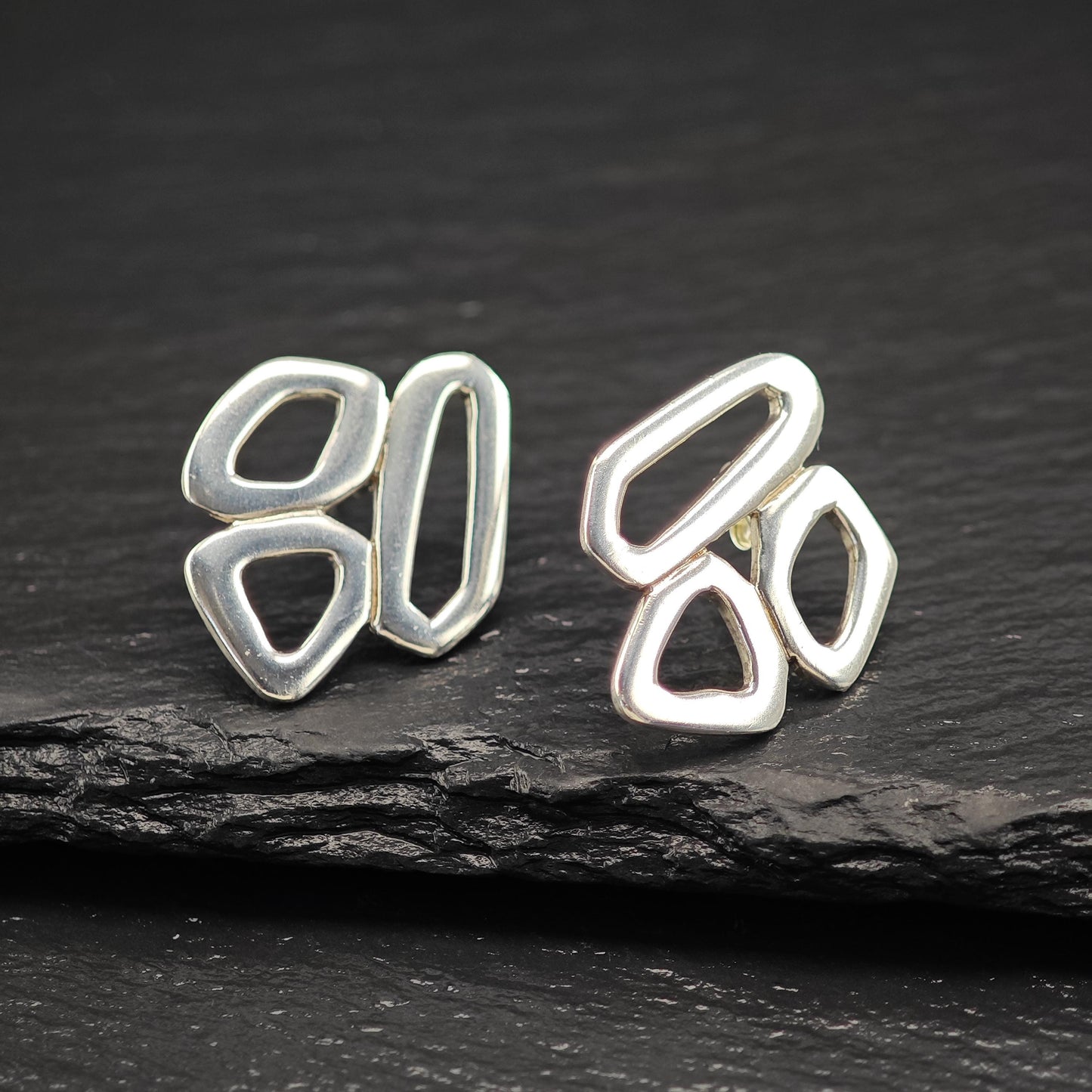 Vintage Zina Modernist, Abstract Stud Earrings Sterling Silver