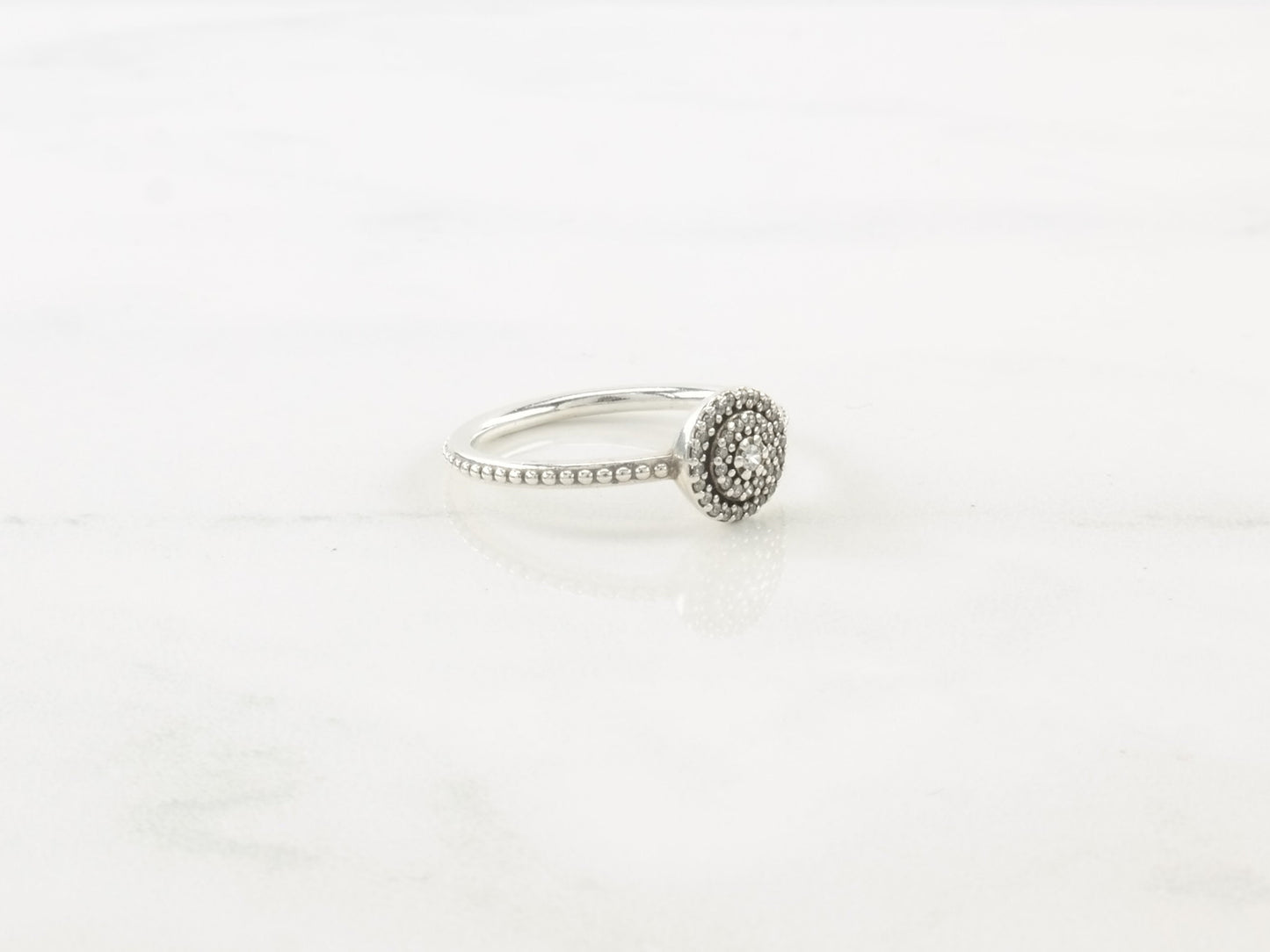 Vintage Pandora Sterling Silver Ring CZ White Diamond Size 6