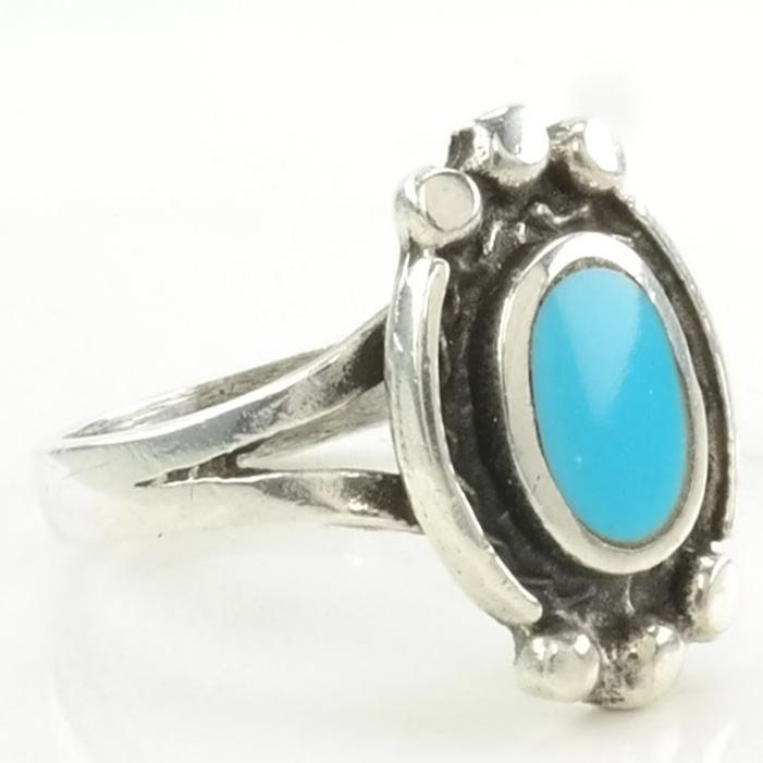 Vintage Southwest Silver Ring Block Turquoise Inlay Sterling Blue Size 7 1/2
