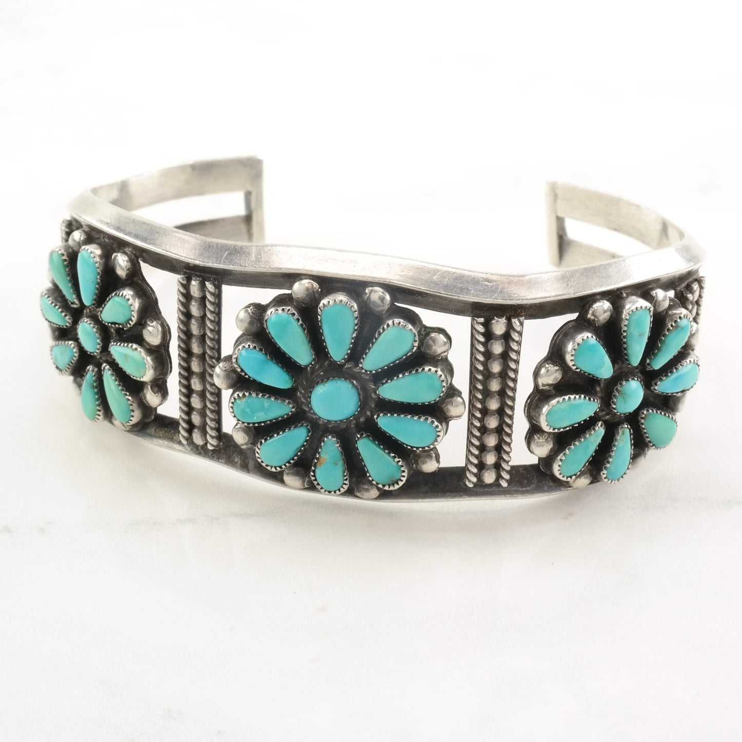 1950's Native American Sterling Silver Cuff Bracelet Petit Point Turquoise Ingot Silver