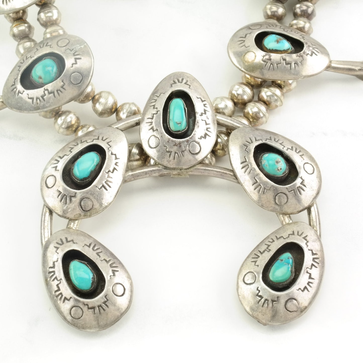 Native American Squash Blossom Sterling Silver Blue Turquoise Shadow Box