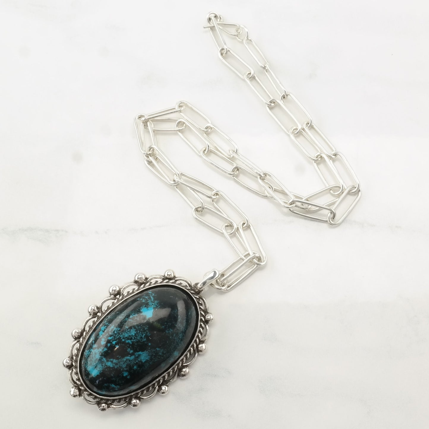 Vintage Southwest Sterling Silver Blue Turquoise Large Necklace