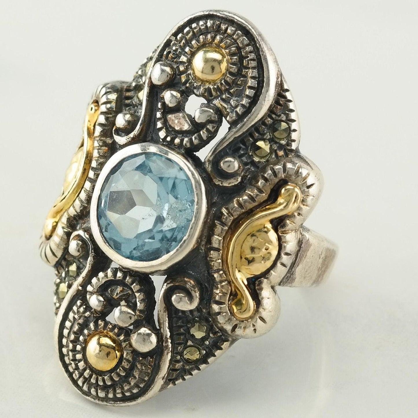 Vintage Designer Sterling Silver Ring Size 6 Blue Topaz