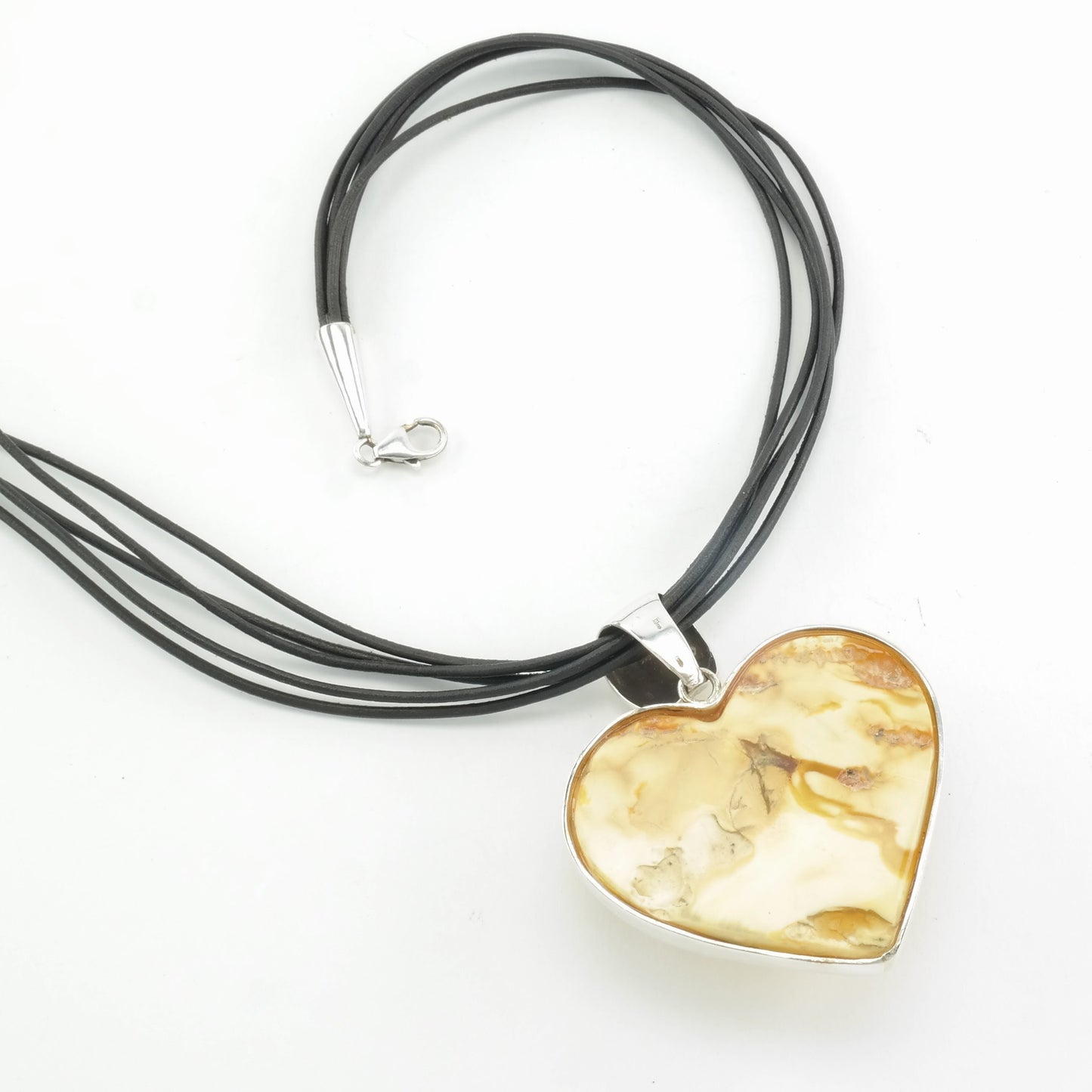 Vintage Sterling Silver Yellow Amber Heart Necklace