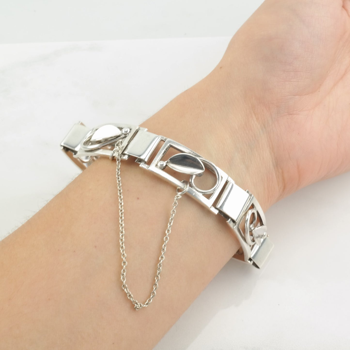 Antique Danish Sterling Silver Link Bracelet Leaf