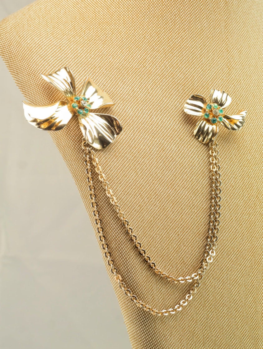 Sterling Silver Gold Plated Blue CZ Flowers Brooch