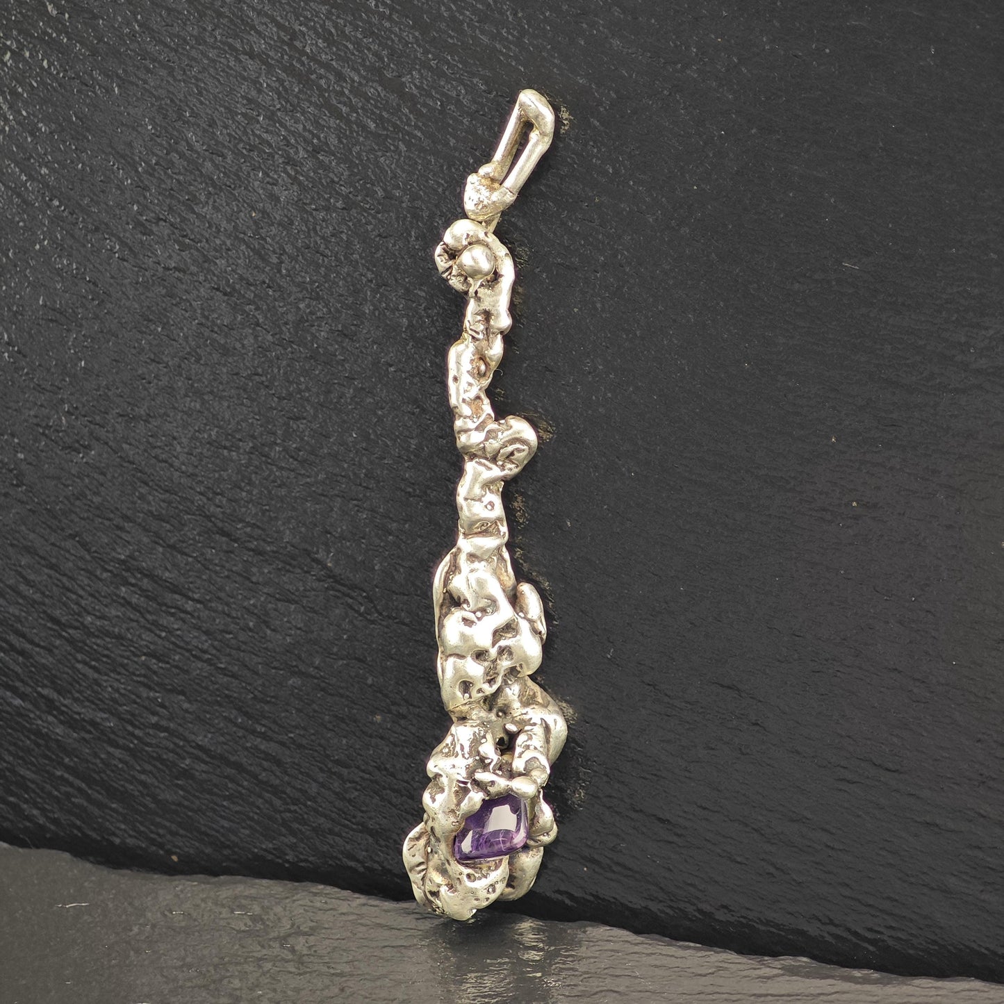 Vintage Brutalist Amethyst Pendant Sterling Silver
