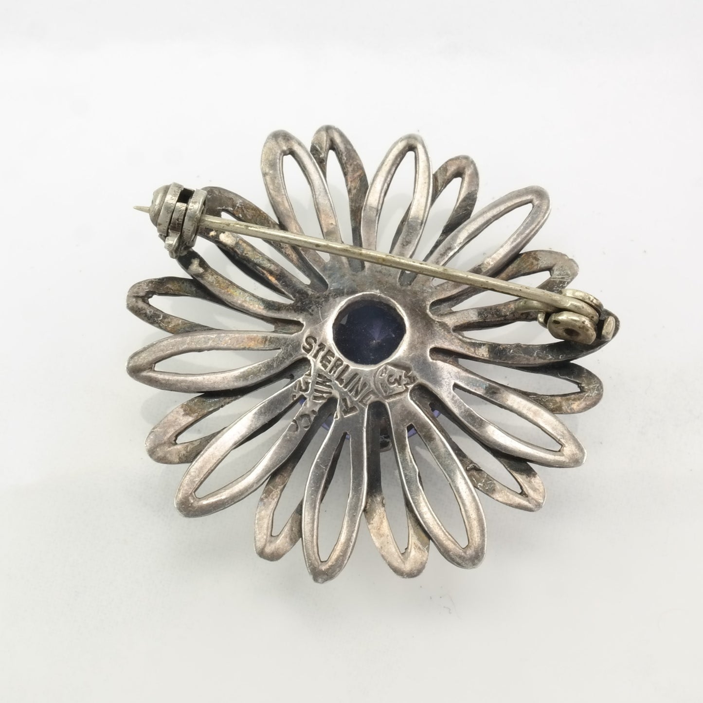 Taxco Flower Brooch Color Change Corundum Sterling Silver B1556
