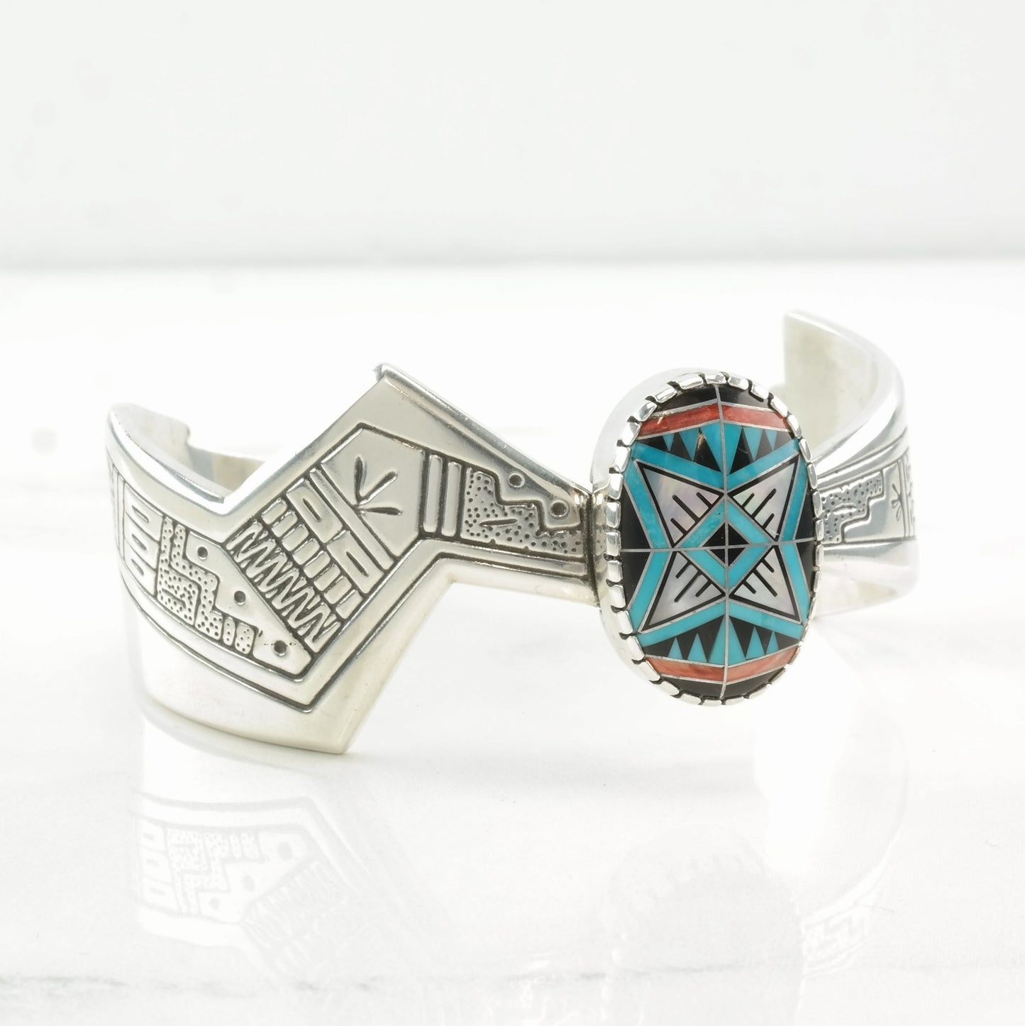 Roderick Tenorio Sterling Silver Cuff Bracelet with Multi-Gem Inlay and Relios