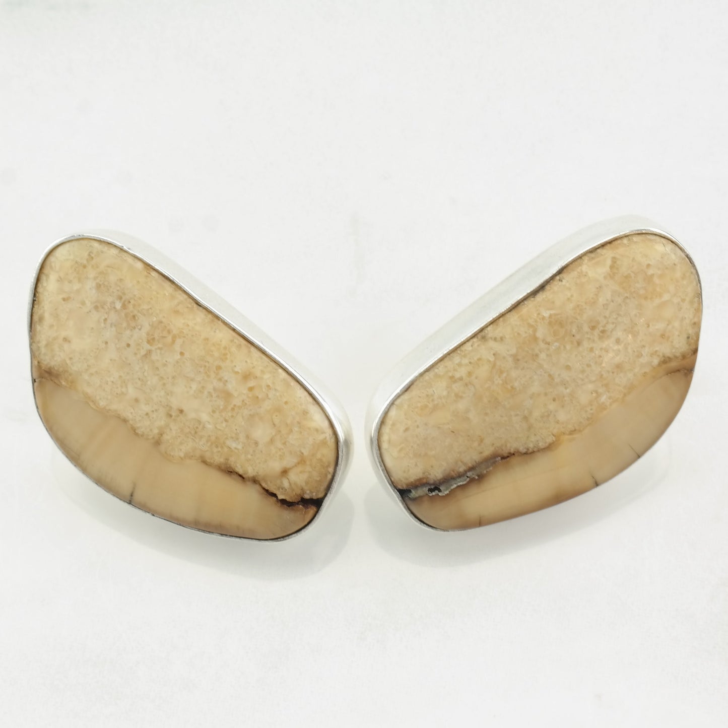 Vintage Sterling Silver Fossil Earrings, 1970s, Beige Earrings, Native American Earrings, Post Earrings