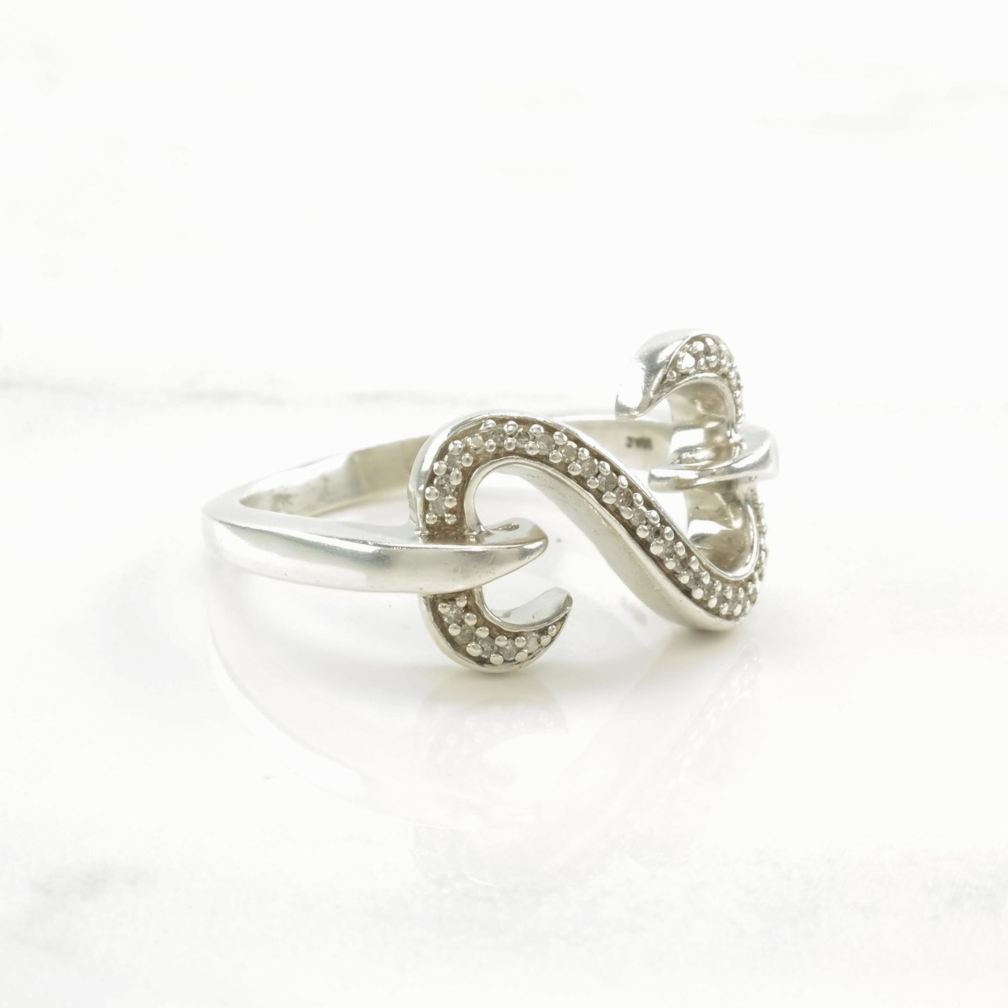 Vintage Sterling Silver Ring Diamond Open Heart Size 10