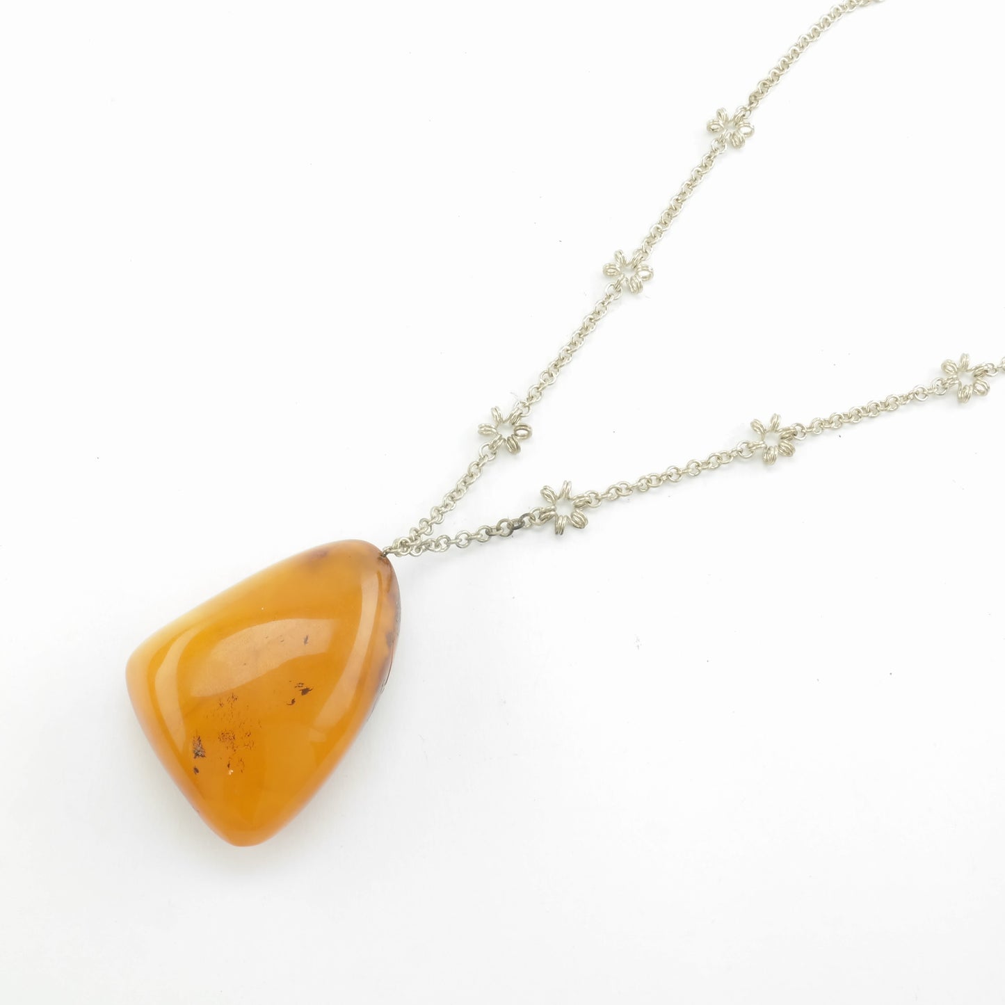 Large Amber Butterscotch Chain Necklace Silverplate