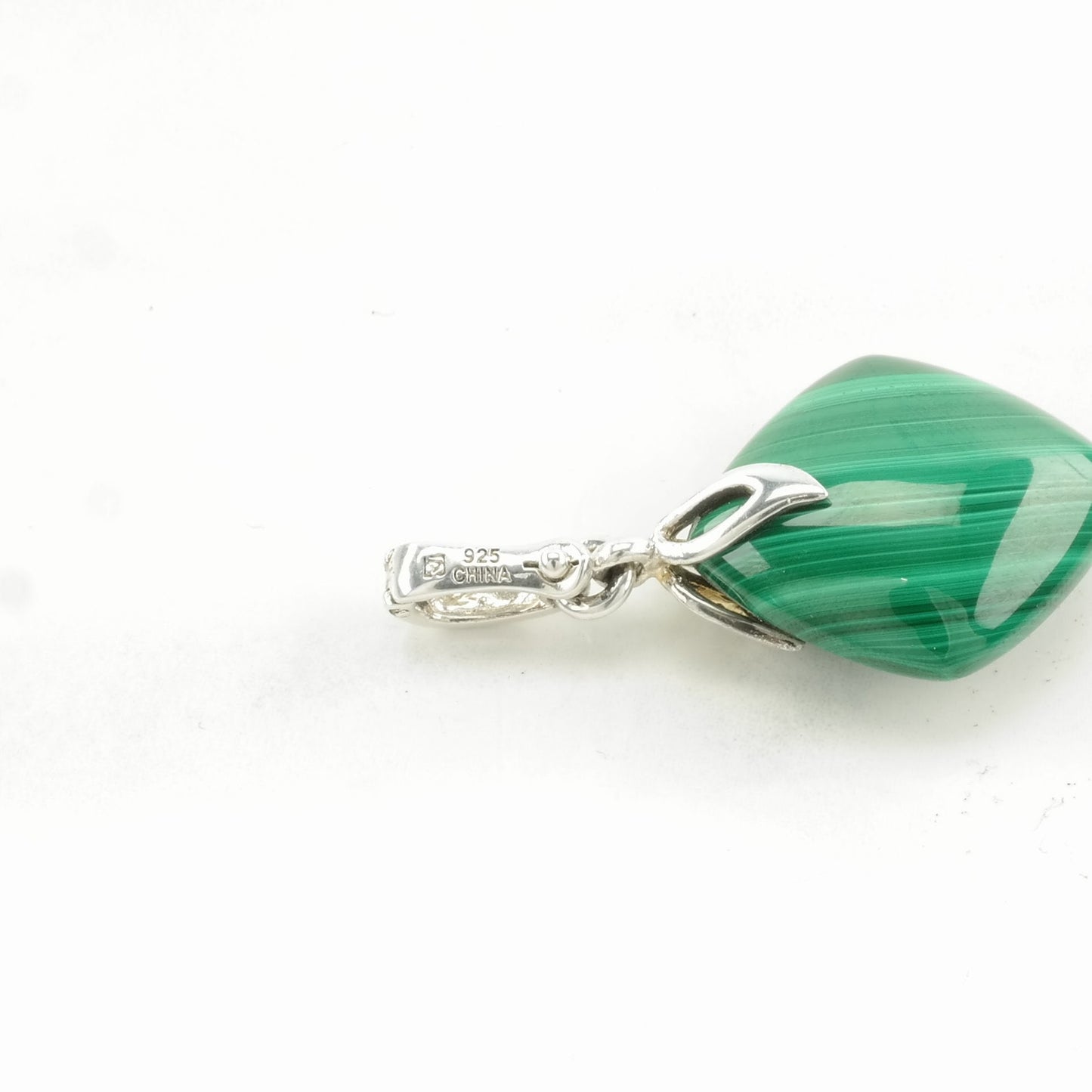 Vintage Malachite Floral accents Sterling Silver Pendant