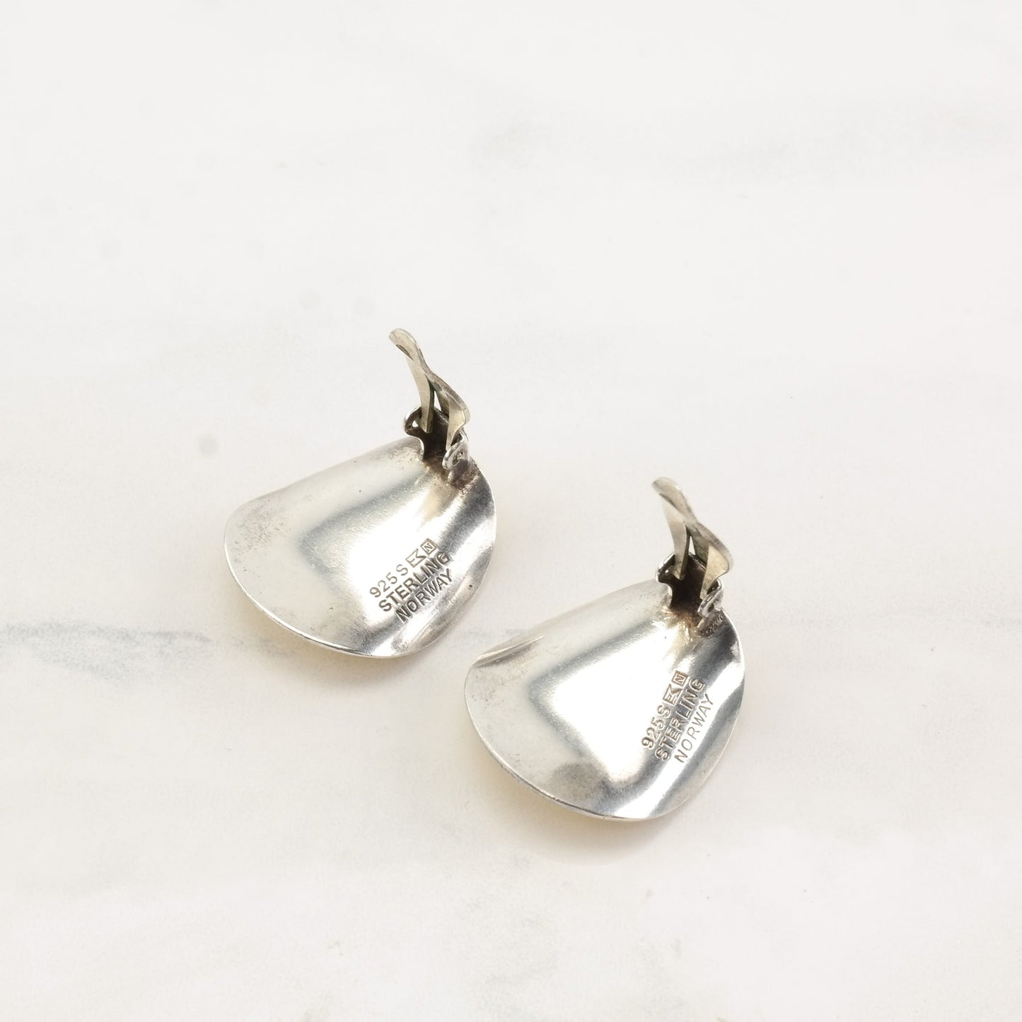 Einar Modahl Sterling Silver and Yellow Enamel Earrings, Norwegian Clip-On Earrings, Circa 1950s
