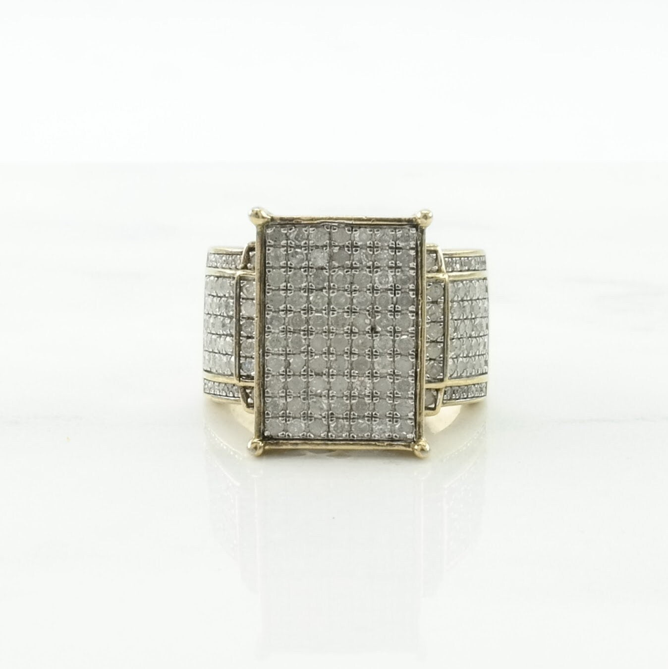 Vintage 1.5cttw Silver Ring Diamond Gold Toned, Pave Sterling Size 6