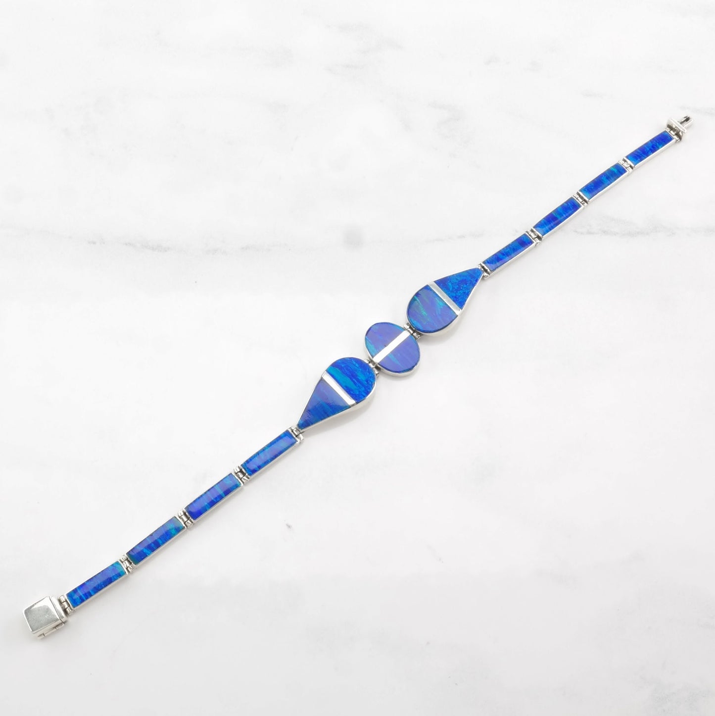 Lab Opal Inlay Bracelet Sterling Silver Blue