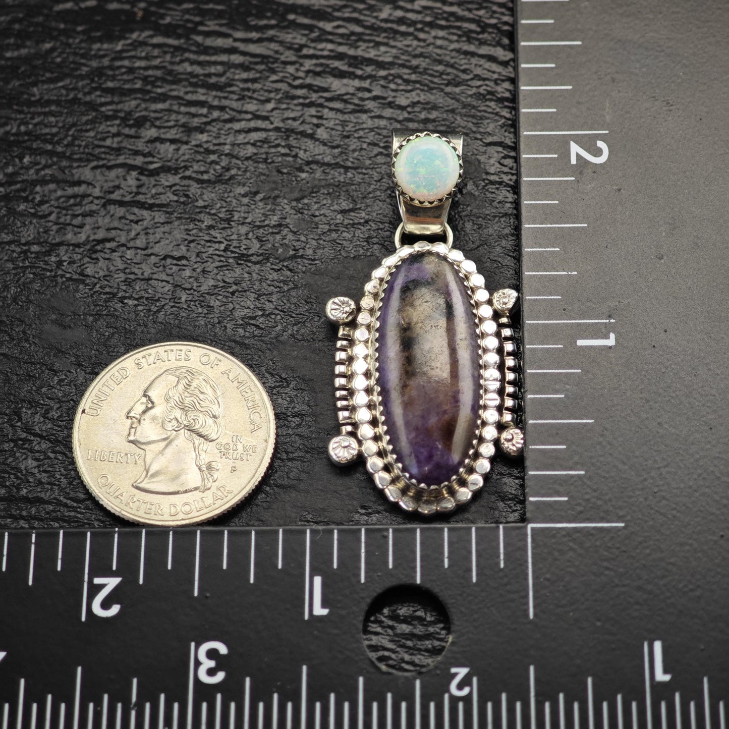 Vintage Running Bear Sugilite Lab Opal Pendant Sterling Silver P3056