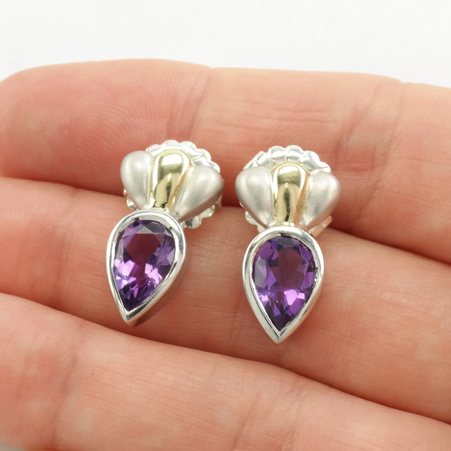 Sterling Silver Purple Amethyst 14K Gold Accent Earrings Stud