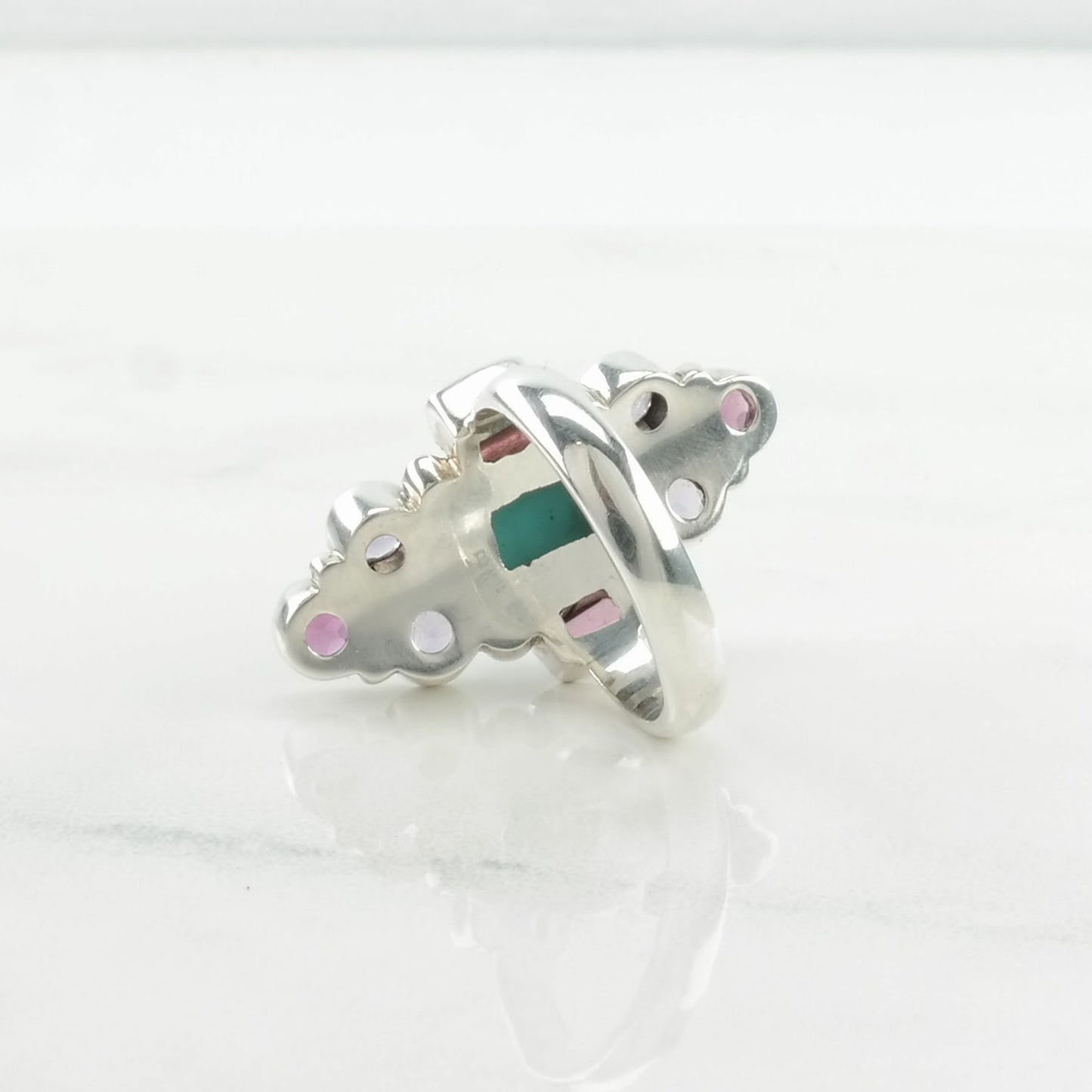 Vintage Nicky Butler Silver Ring Turquoise, Garnet, Amethyst Cluster Sterling Size 6