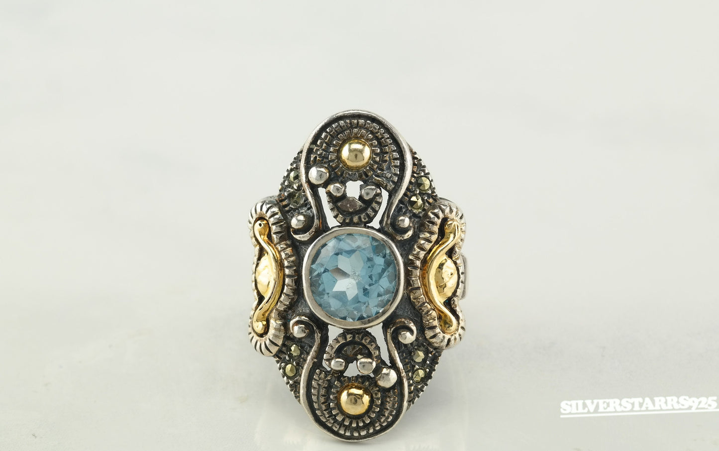 Vintage Designer Sterling Silver Ring Size 6 Blue Topaz