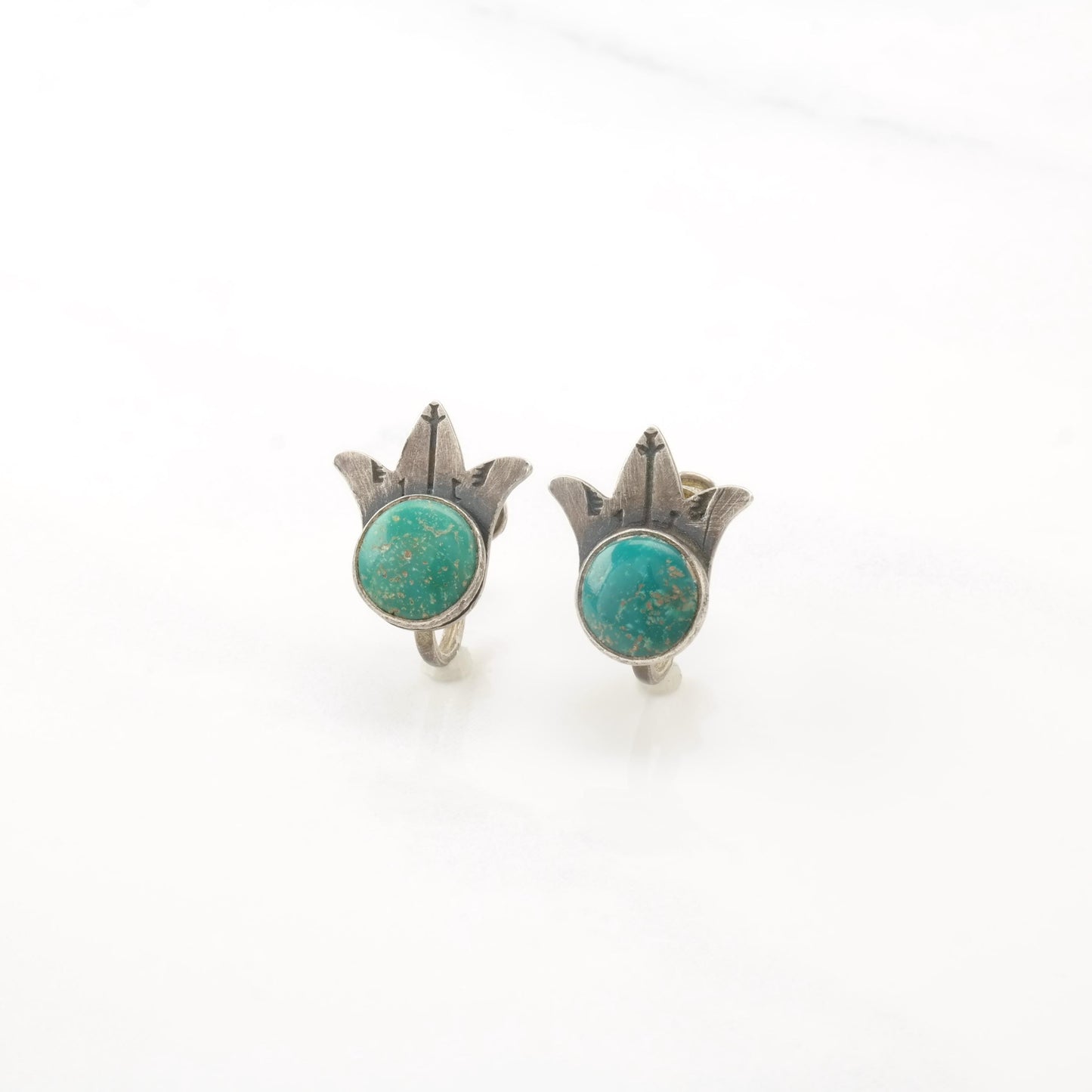 Choice of Vintage Native American Blue Turquoise Antique, Sterling Silver Screw Back Earrings