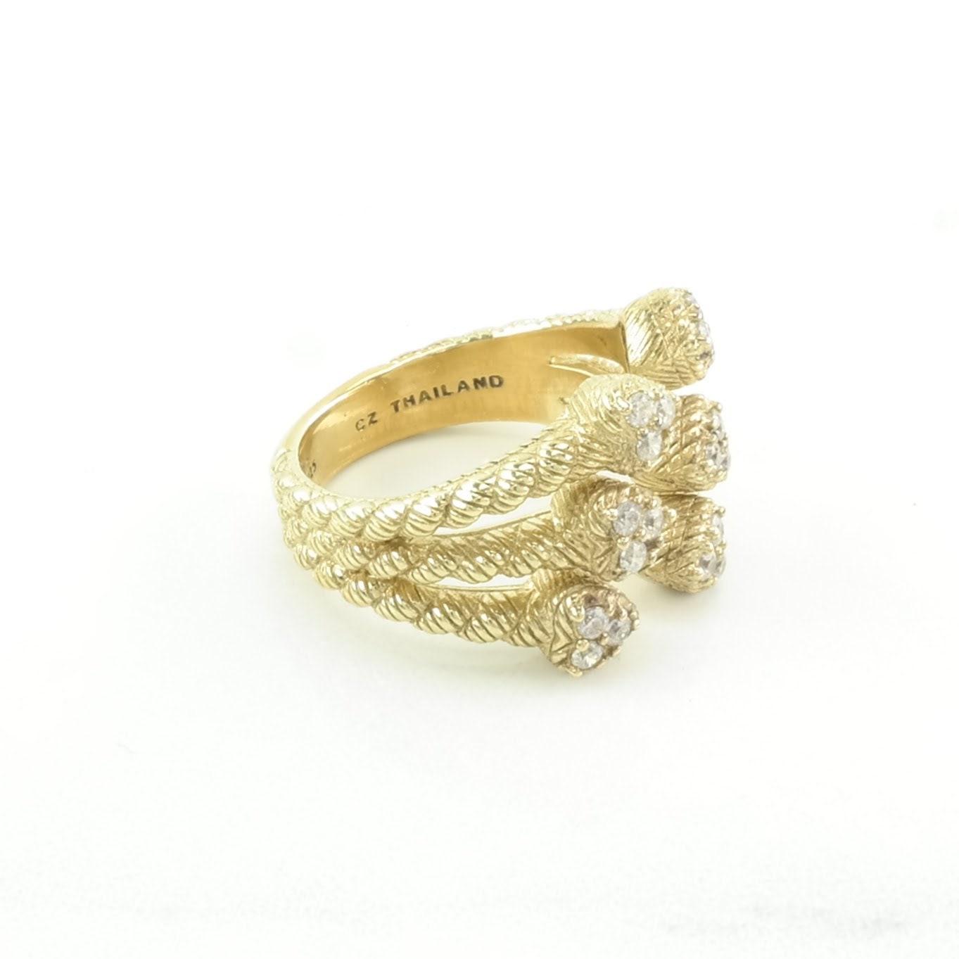Vintage Judith Ripka Silver Ring DQCZ, Hearts Gold Plated Sterling Size 7