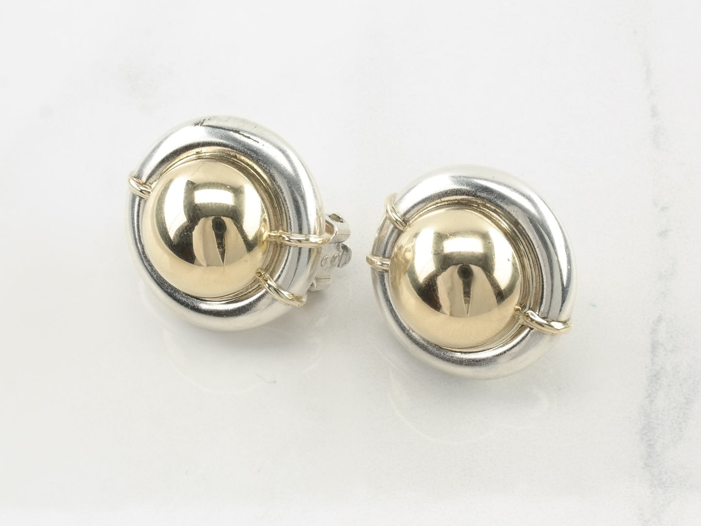 Sterling Silver 14k Gold Dome Earrings Omega back
