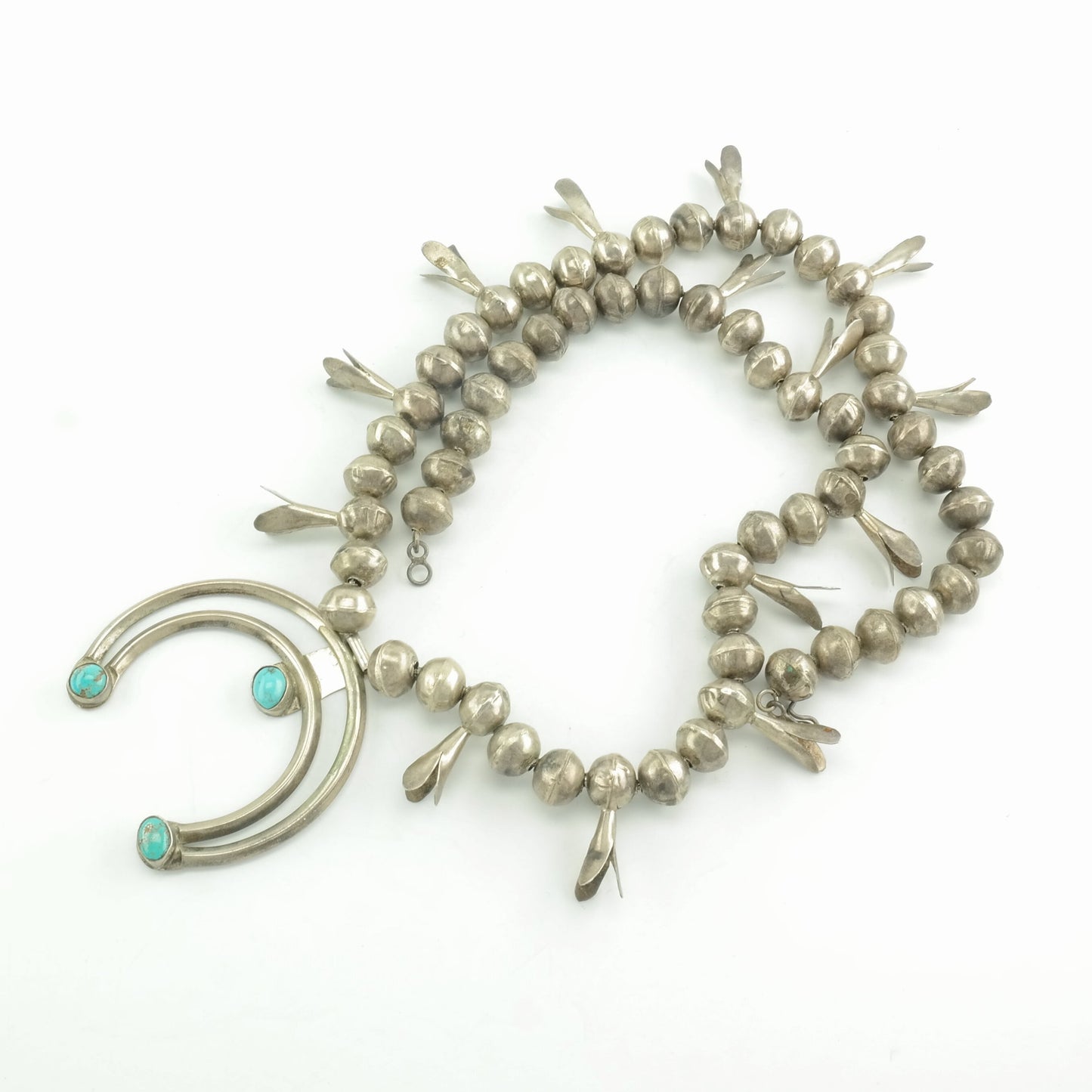 Vintage Native American Sterling Silver Turquoise Squash Blossom Necklace
