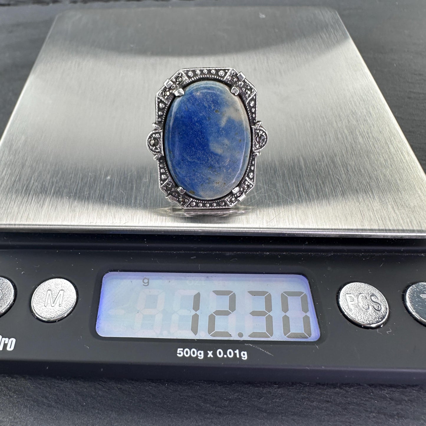 Art Deco Style Large Sterling Silver Ring Sz4 1/4 R5615