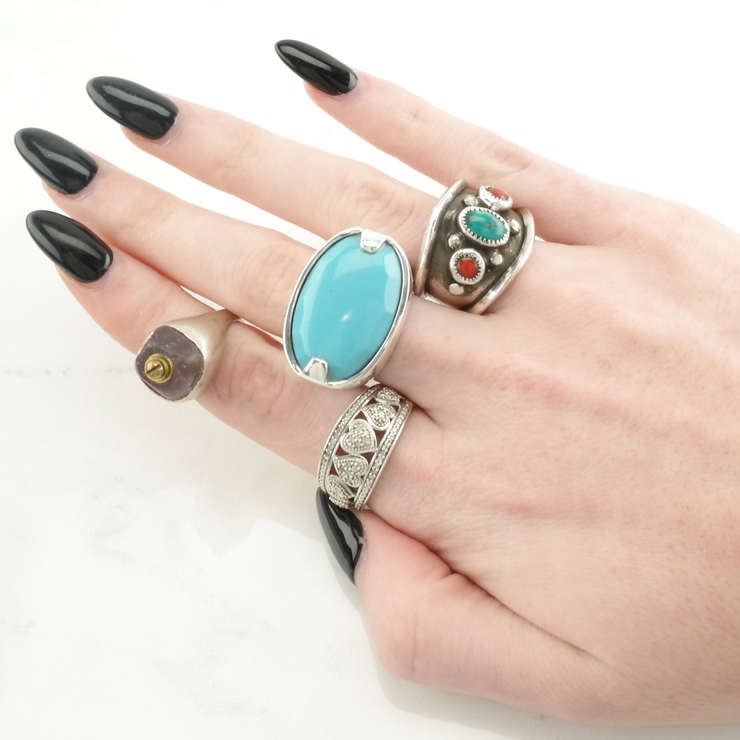 Vintage Sterling Silver Ring Amethyst Brass Accents Size 3